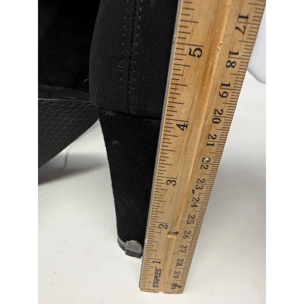 Stuart Weitzman Black Suede Lace Up Knee High Block Heel Boots 8M 51359